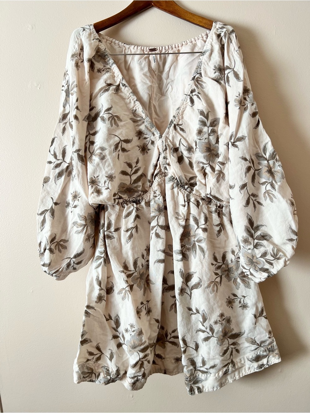 Free People Cream Floral Long Sleeve Mini Dress